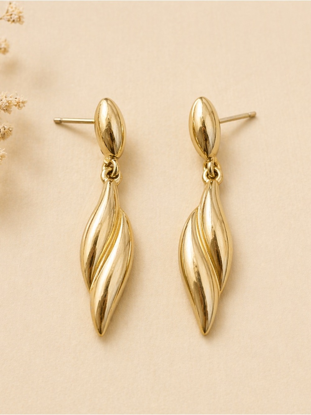 Vintage Stamped TRIFARI Gold Tone Earrings Dangle Drop Signed